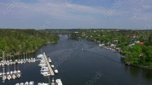 Aerial view of the strait Skurusundet in Stockholm, Sweden photo