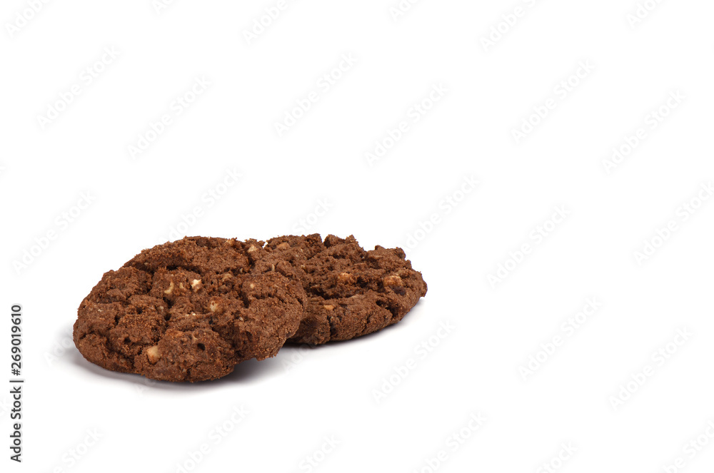 Cookies granola with chocolate and hazelnuts isolated on white background.