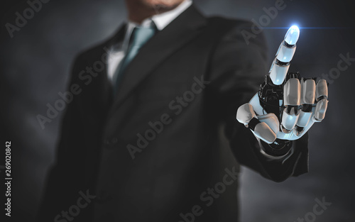 business man and cyborg robotic hand