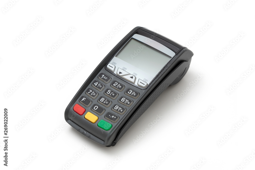 Credit card terminal on white background Credit card terminal on white background