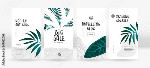 Design backgrounds for social media. Trendy tropical templates for social topical networks stories