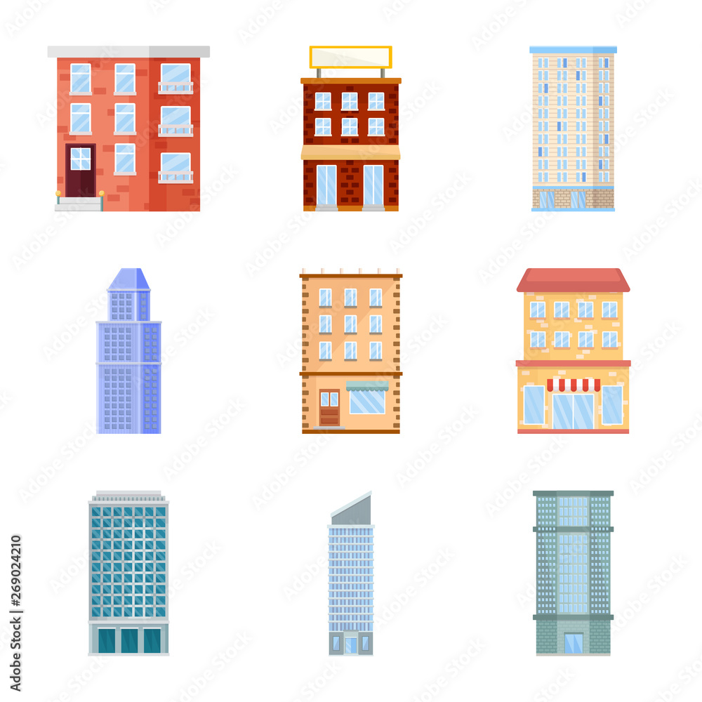 Vector design of facade and building symbol. Collection of facade and exterior  stock vector illustration.