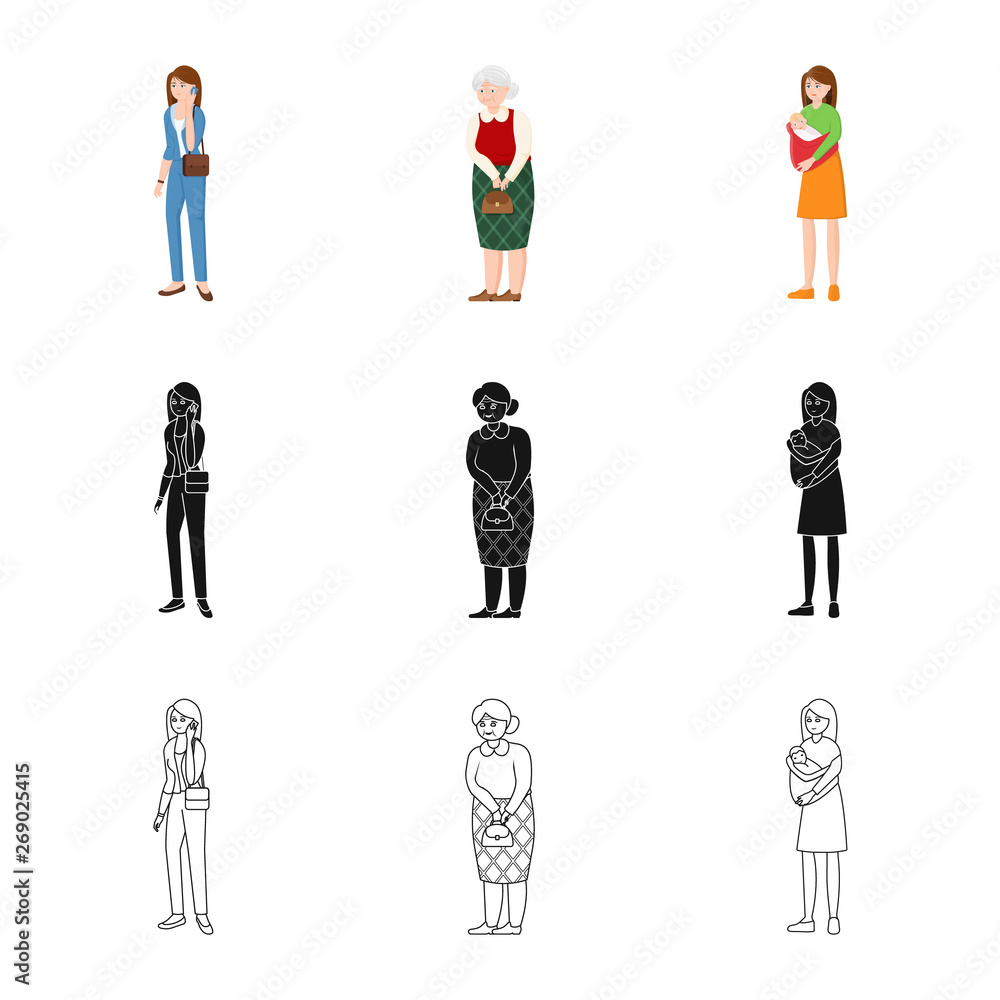 Vector illustration of character and avatar sign. Collection of character and portrait stock vector illustration. Vector illustration of character and avatar sign. Collection of character and portrait stock vector illustration.
