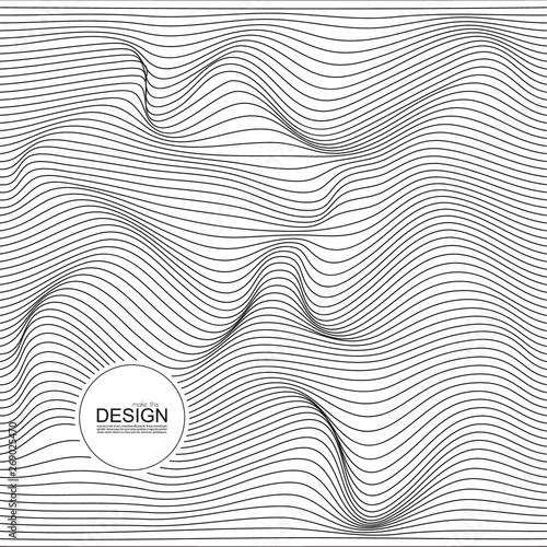 Distorted wave monochrome texture. Abstract dynamical rippled surface. Vector stripe deformation background.