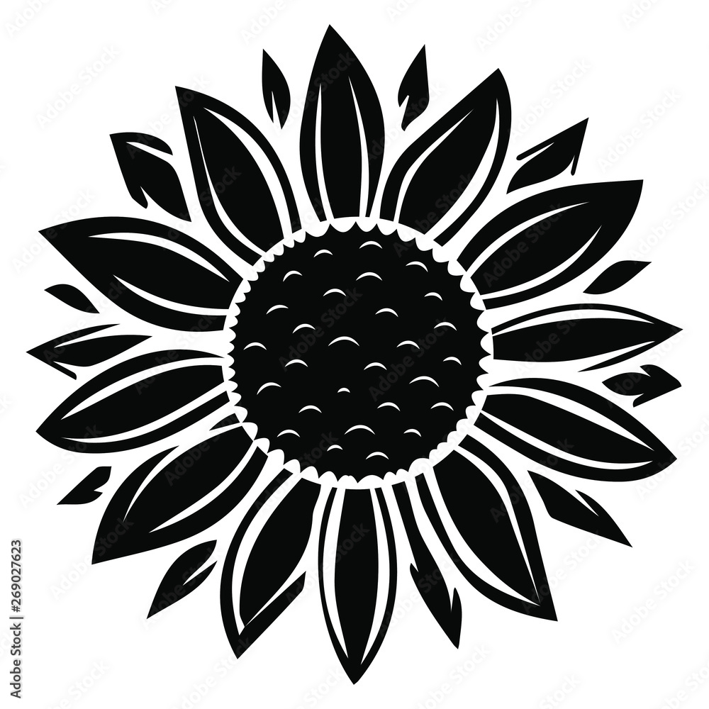 Fototapeta premium Sunflower vector illustration in black color