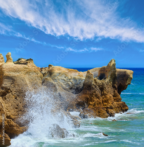 Atlantic rocky coast view, Algarve, Portugal