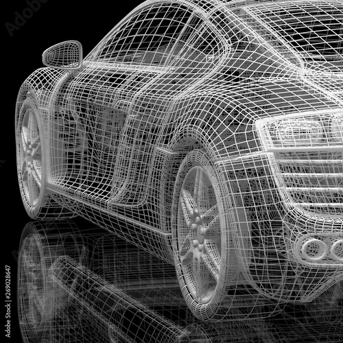 3d car model on a black background. 3d render