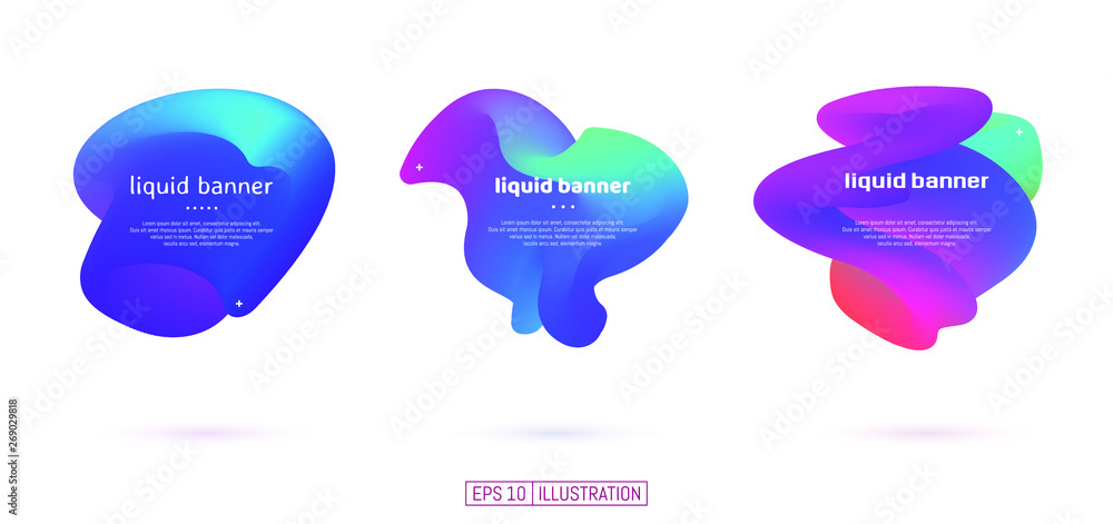 Set of abstract geometric banners. Liquid shapes background elements. Templates for banner, brochure, book cover, booklet design. Vector illustration. Set of abstract geometric banners. Liquid shapes background elements. Templates for banner, brochure, book cover, booklet design. Vector illustration.