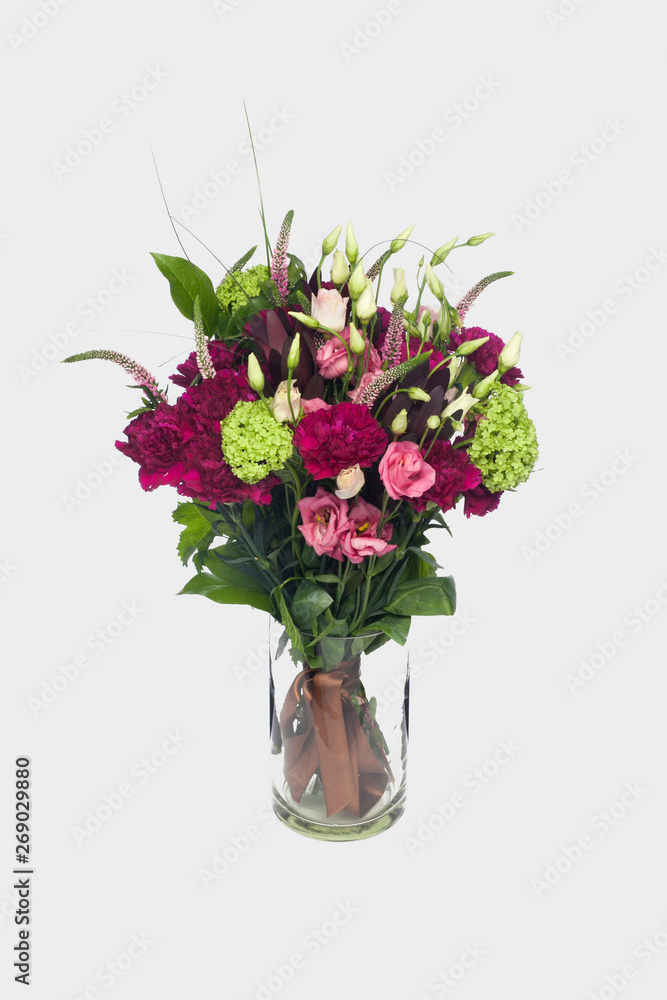 Beautiful bouquet with colorful flowers close up