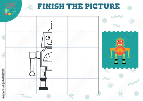 Complete the picture vector illustration. Finish and coloring game for preschool and school kids