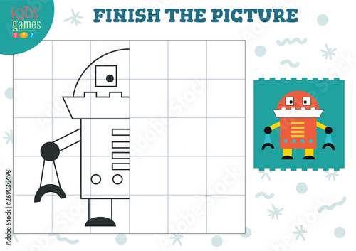 Copy picture vector illustration. Complete and coloring game for preschool and school kids