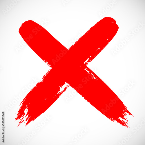 Dirty grunge hand drawn with brush strokes cross x vector illustration isolated on white background. Mark graphic design. Check mark symbol NO button for vote in check box, web, etc. 
