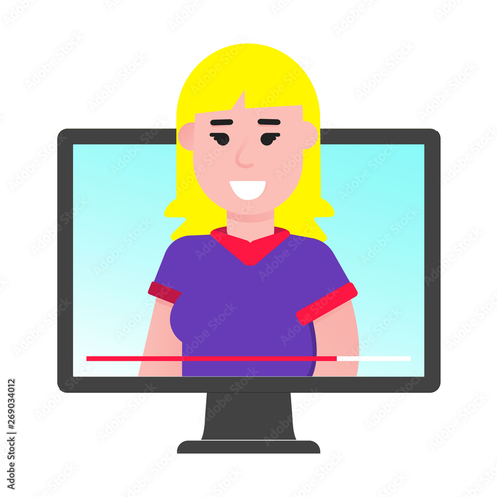 Male young boy blogger on the video screen. Social media videoblogging do some content on the video site flat style design vector illustration isolated on white background. Social marketing tutorial. Male young boy blogger on the video screen. Social media videoblogging do some content on the video site flat style design vector illustration isolated on white background. Social marketing tutorial.
