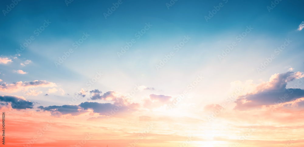 Background of colorful sky concept: Dramatic sunset with twilight color sky and clouds