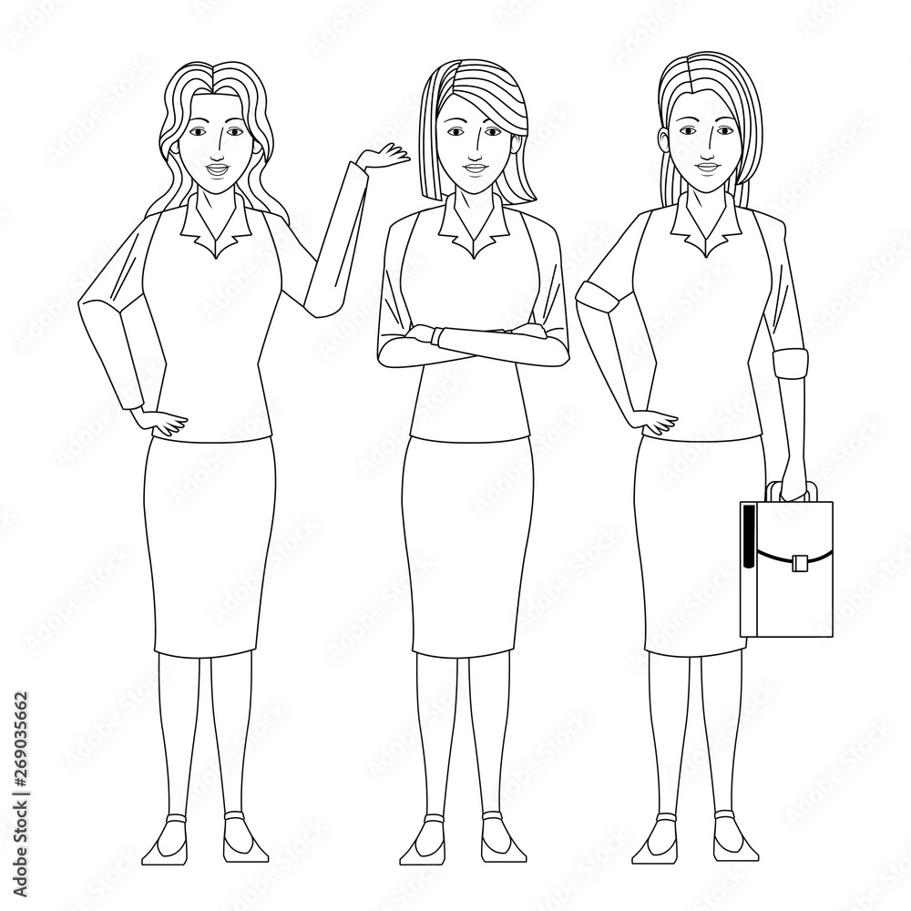 businesswomen avatar cartoon character black and white businesswomen avatar cartoon character black and white