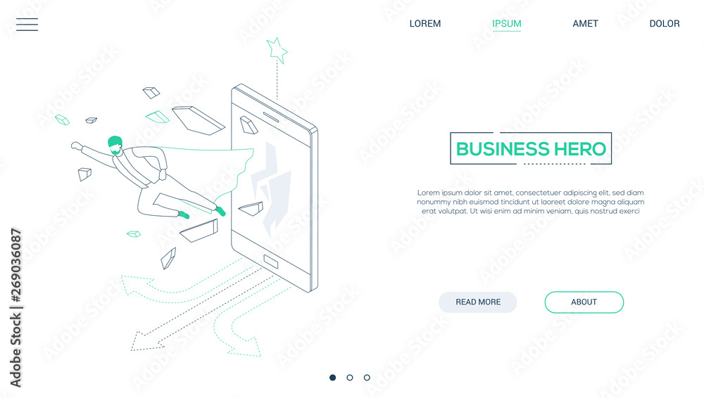 Business hero - line design style isometric web banner