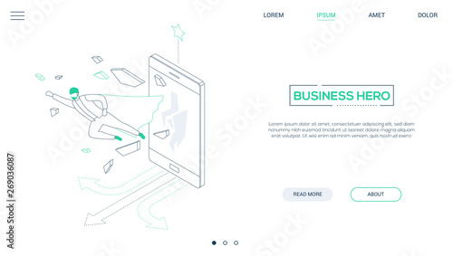 Business hero - line design style isometric web banner