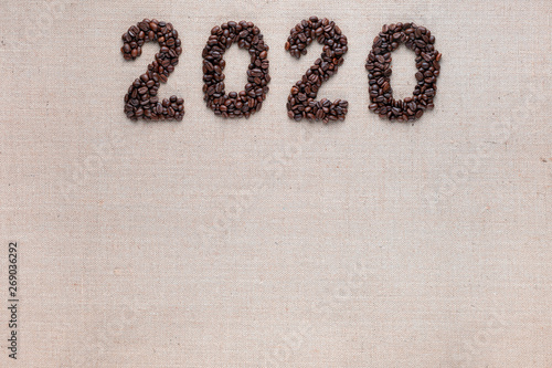 2020 writing from coffee beans, arranged top center