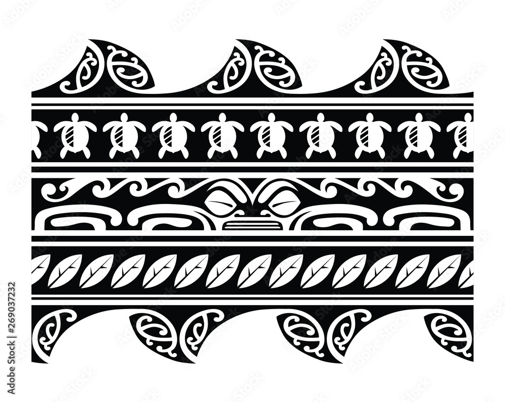 Polynesian tattoo tribal pattern border sleeve vector, samoan sketch  forearm and foot design, maori stencil bracelet armband tattoo tribal, lace  band fabric template seamless ornament, wallpaper Stock Vector | Adobe Stock