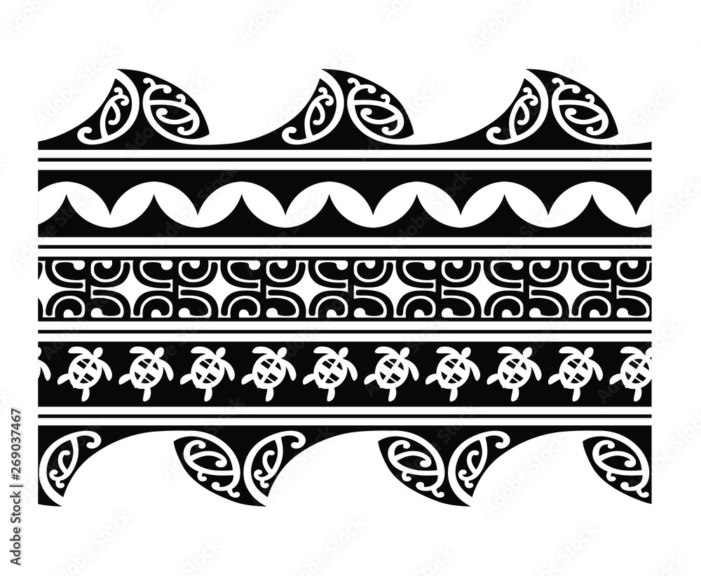 Vecteur Stock Polynesian tattoo tribal pattern border sleeve vector, samoan  sketch forearm and foot design, maori stencil bracelet armband tattoo tribal,  lace band fabric template seamless ornament, wallpaper text | Adobe Stock
