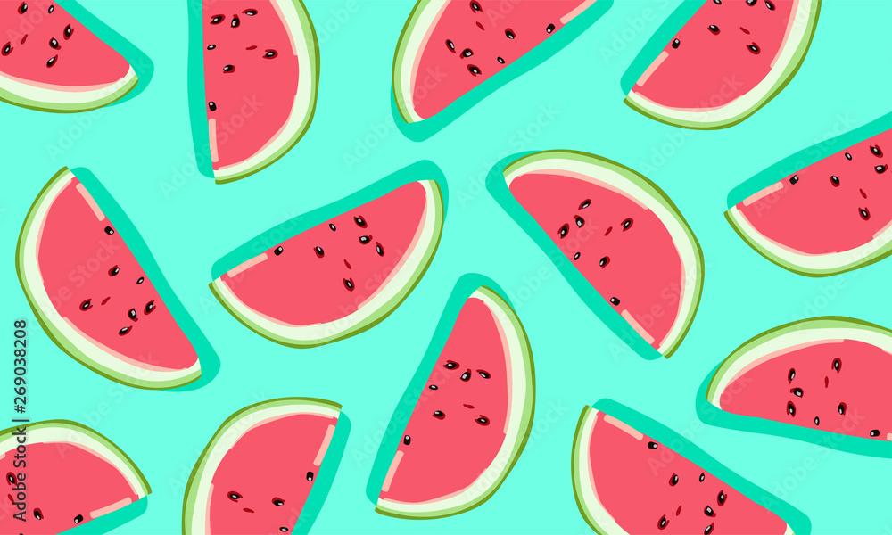 Summer watermelon background Juicy fruit wedge repeated ornament for  backdrop web wallpaper wrapping paper and texture Stock Vector Image   Art  Alamy
