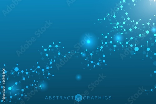 Structure molecule and communication. Dna, atom, neurons. Scientific concept for your design. Connected lines with dots. Medical, technology, chemistry, science background. Vector illustration.