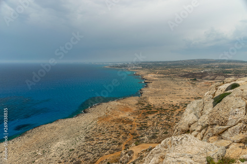 Panoramic view of the city of Ayia Napa from the viewpoint on the top of the mountain Cape Cavo Greco.