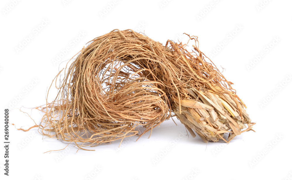 Roots of Chrysopogon zizanioides, commonly known as vetiver. Isolated on white background Roots of Chrysopogon zizanioides, commonly known as vetiver. Isolated on white background