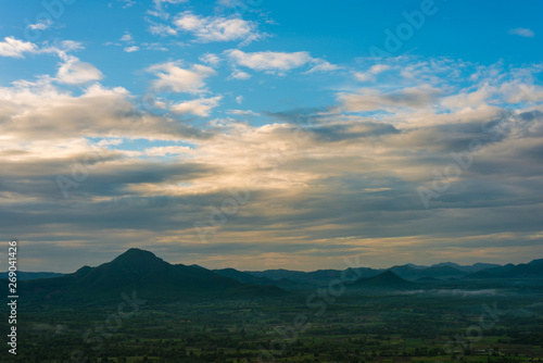 Mountain morning sunrise sky cloud with fog