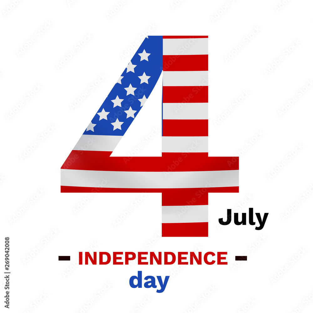 The American flag print as number four shaped symbol. The American flag print as number four shaped symbol.
