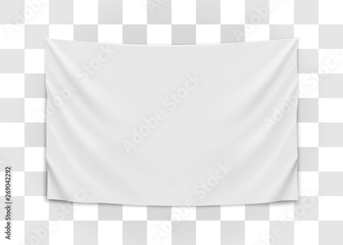 Hanging empty white flag. Blank flag concept.