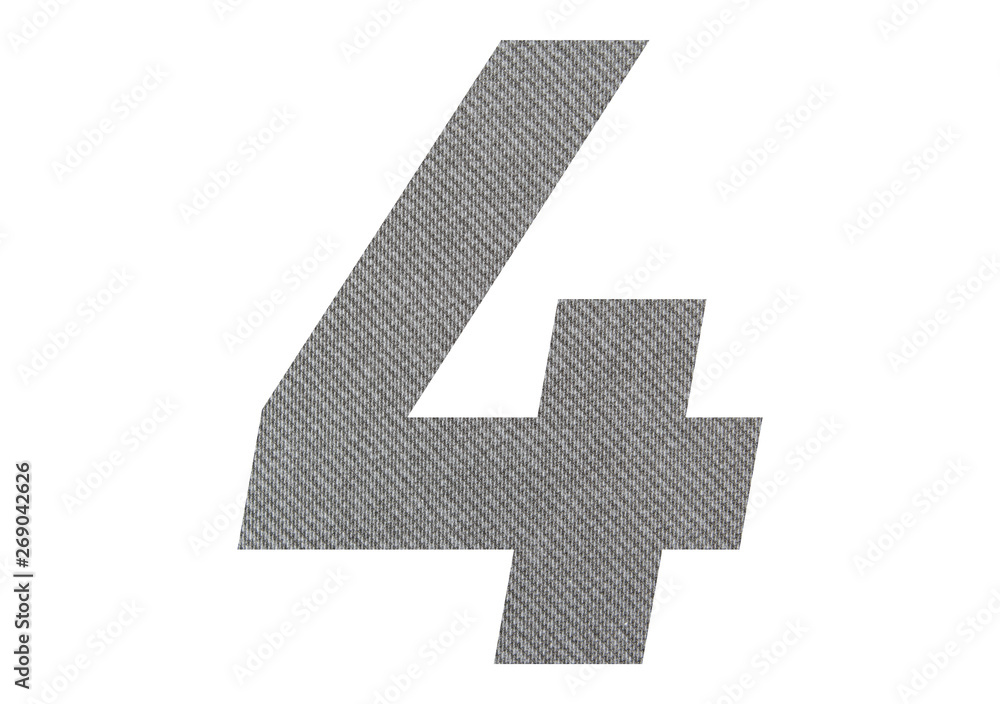 Obraz premium Number 4,four with gray fabric texture on white background