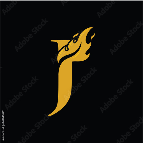 J Letter with Flame Fire logo vector