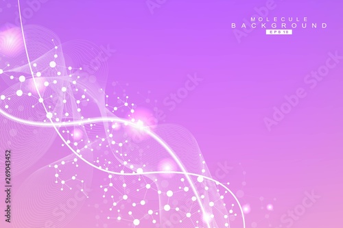 Structure molecule and communication. Dna, atom, neurons. Scientific concept for your design. Connected lines with dots. Medical, technology, chemistry, science background. Vector illustration.