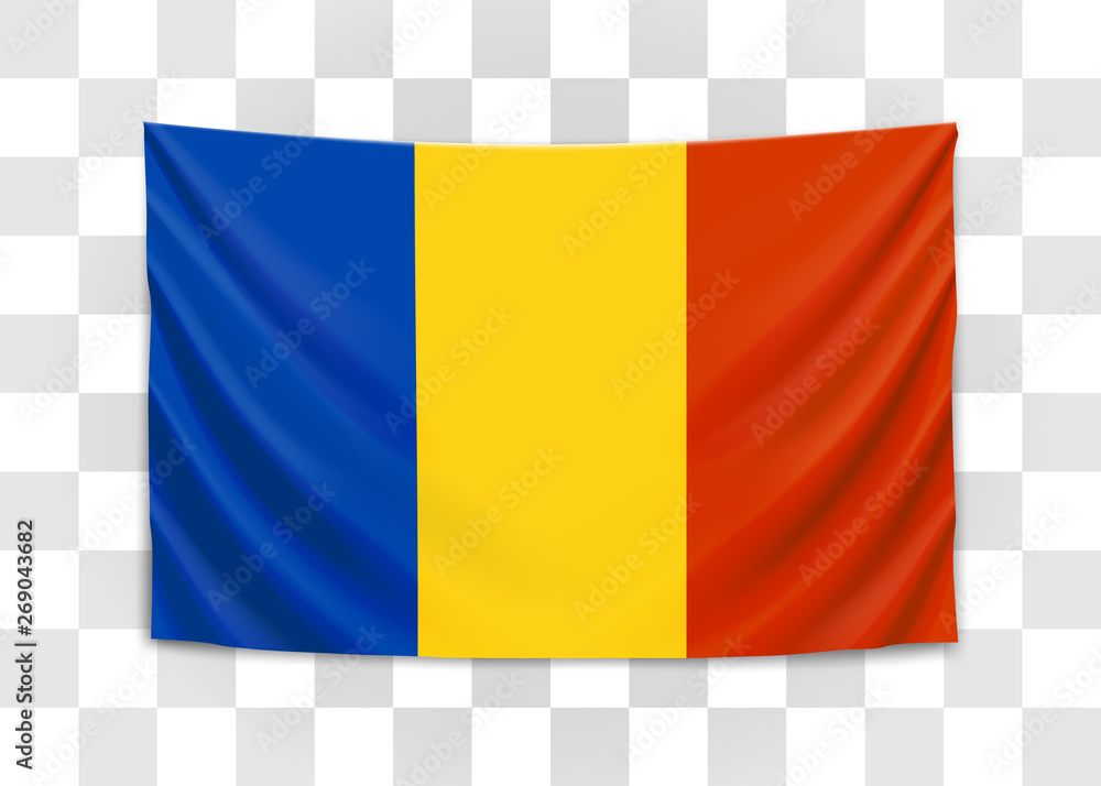 Hanging flag of Romania. Romania. National flag concept. Hanging flag of Romania. Romania. National flag concept.