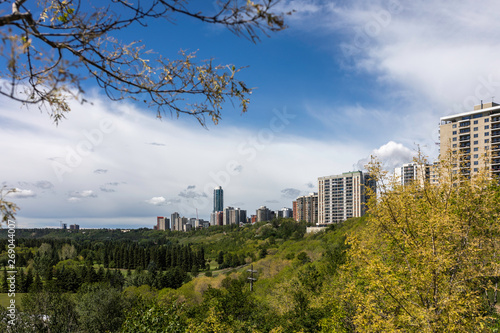 Tall Residential buildings in Edmonton downtown, as seen from the nearby park