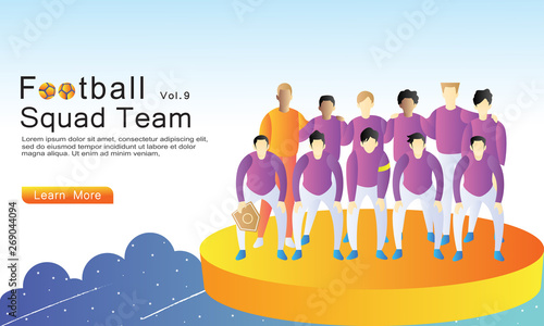 Football Squad Team flat cartoon vector illustration concept. List and photo session of 1 football team before starting the match. used for landing page, web, UI, flyer, banner, cover, poster, print