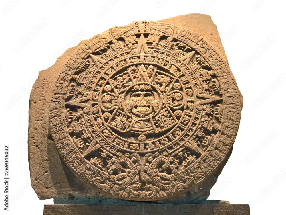 Aztec calendar stone (of the sun), isolated Stock Photo | Adobe Stock