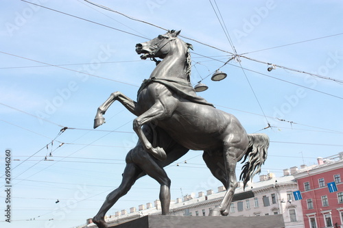 the sculpture of horses on the Anichkov bridge in Saint Petersburg 