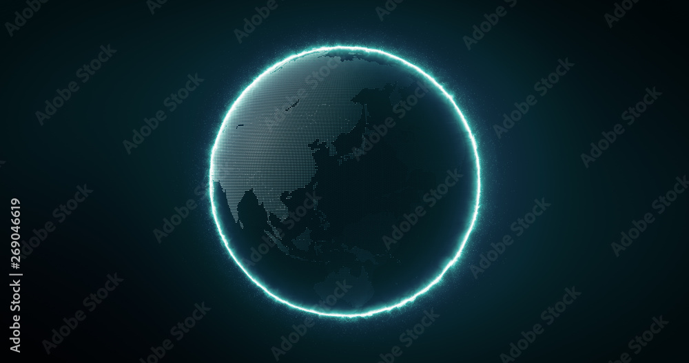 Fototapeta premium Digital Futuristic Globe with dots and circling. Digital Earth Glowing line and wire frame. 3D rendering.