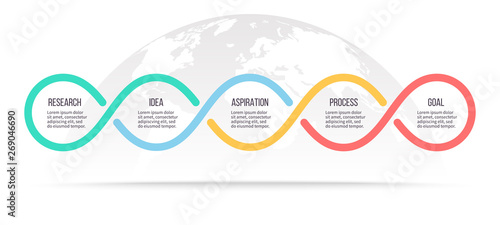 Business infographics. Timeline with 5 steps, options, loops. Vector template.