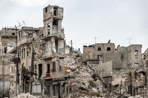 City of Aleppo and destroyed building in Syria 2019 photo