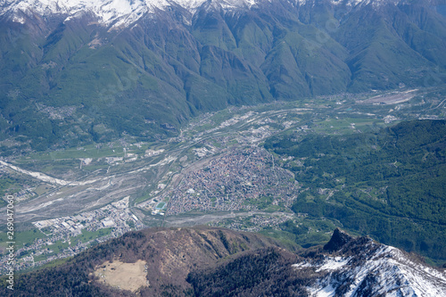 aerial of Domodossola town and Ossola valley, Italy