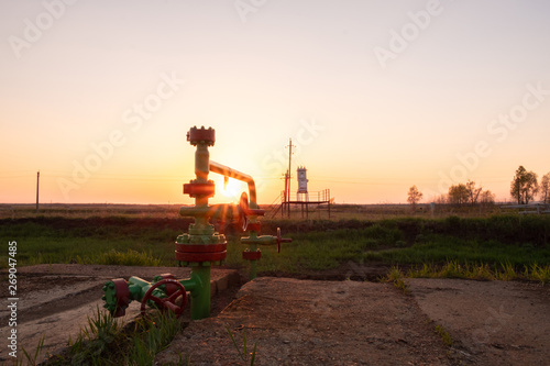pumping oil and gas from the well. sunset pipes for oil and gas production