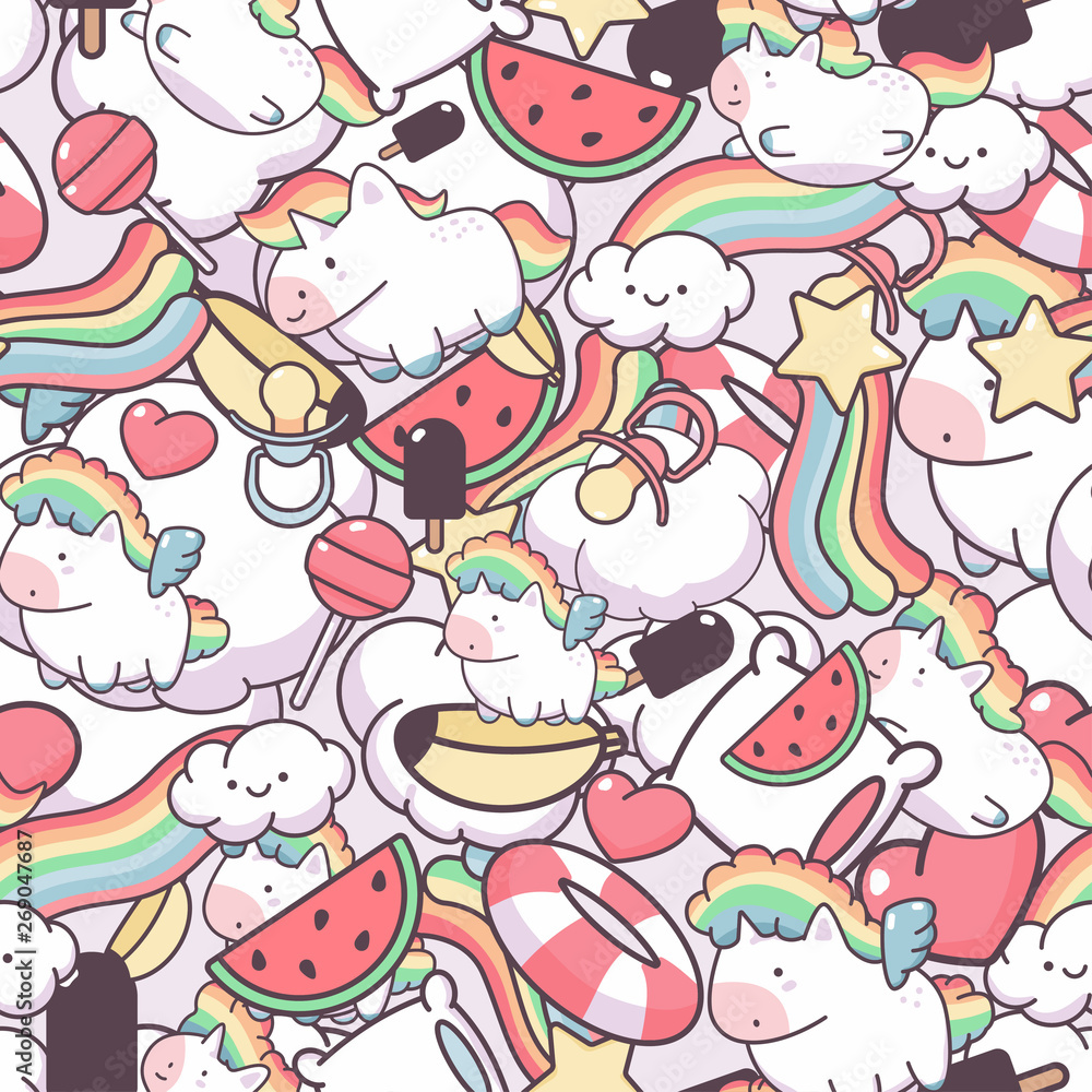 Kawaii unicorn and cloud vector seamless pattern. Kawaii unicorn and cloud vector seamless pattern.