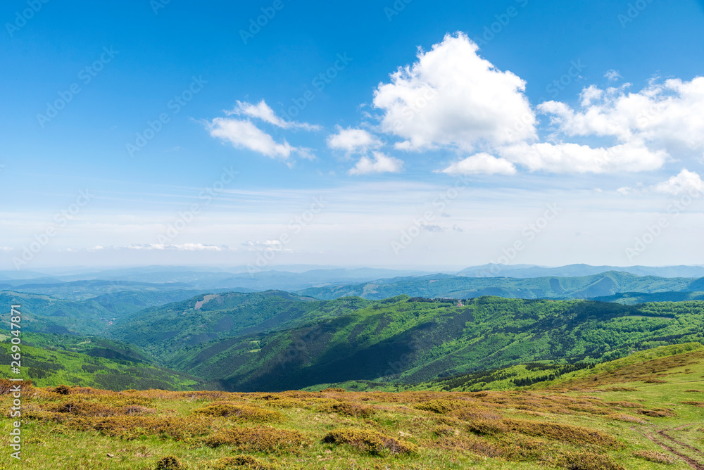 Naklejka premium Spring panoramic view from Old mountain ( Stara planina), Bulgaria. Central Balkan national park.