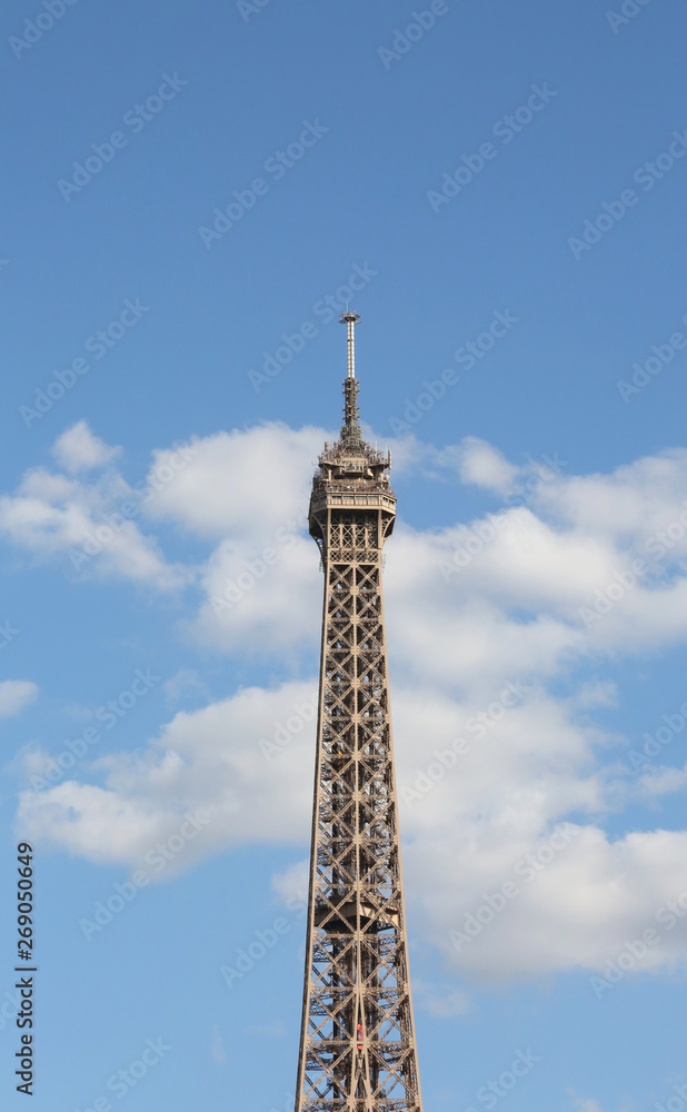 top level of Eiffel Tower in Paris top level of Eiffel Tower in Paris