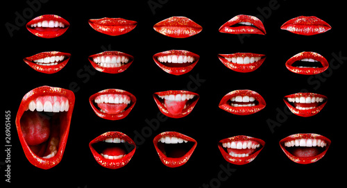 Fotografia Emotional sexy bright red lips of the female mouth