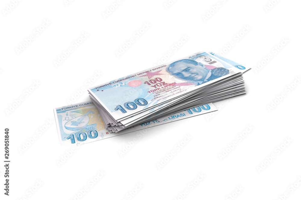 Deck of Turkish Liras Banknotes on White Deck of Turkish Liras Banknotes on White