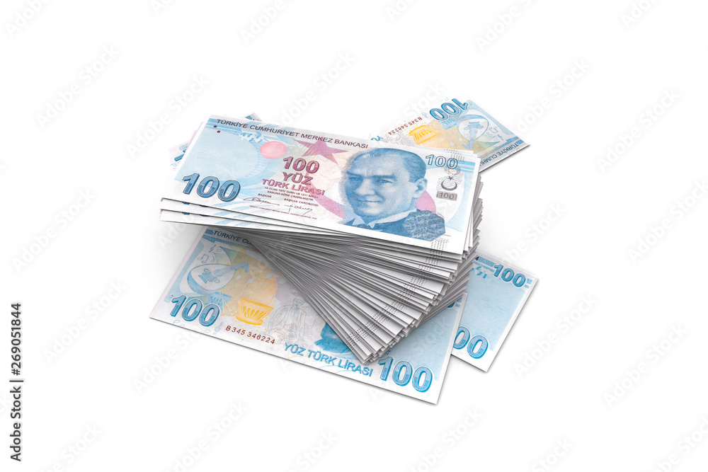 Deck of Turkish Liras Banknotes on White Deck of Turkish Liras Banknotes on White